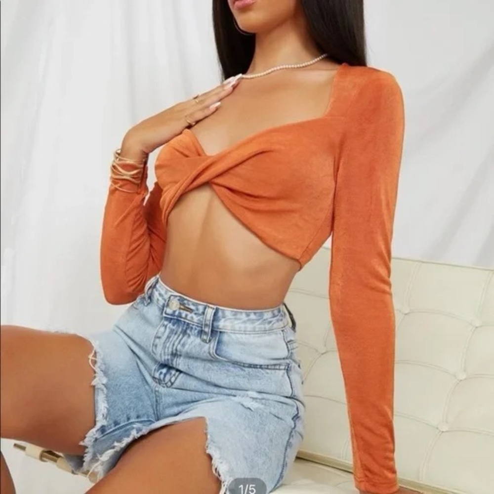 Orange Twist Front Crop Top
